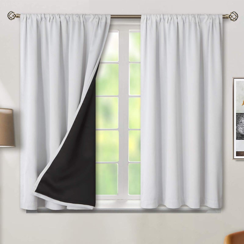 BGment Thermal Insulated 100% Blackout Curtains for Bedroom with Black Liner, Double Layer Full Room Darkening Noise Reducing Rod Pocket Curtain (52 x 45 Inch, Greyish White, 2 Panels) - Image 1